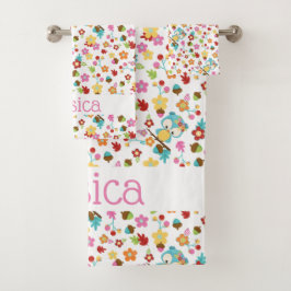 Schattige Bos Uil Floral Baby Meisje Gepersonalise Bad Handdoek