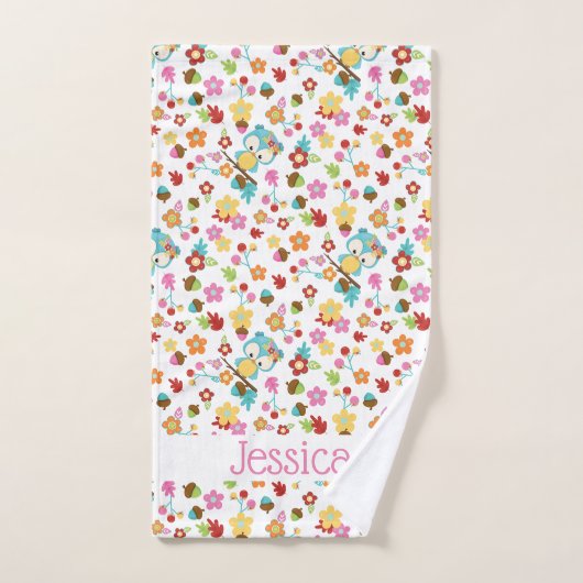 Schattige Bos Uil Floral Baby Meisje Gepersonalise Bad Handdoek (Handdoek)