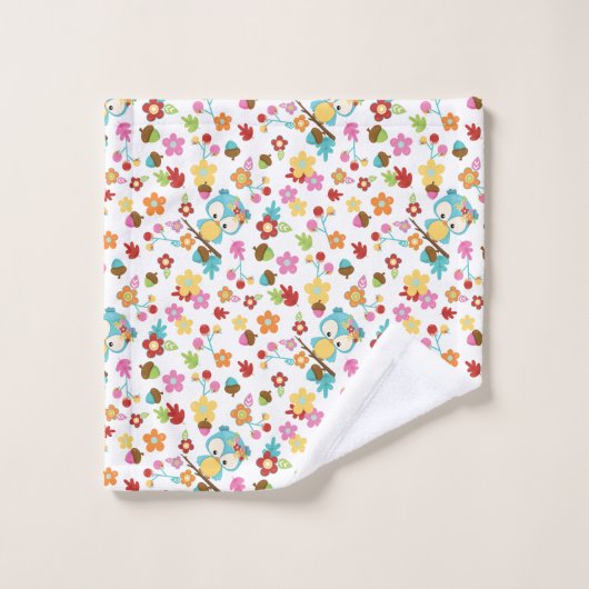 Schattige Bos Uil Floral Baby Meisje Gepersonalise Bad Handdoek (Wasdoekje)