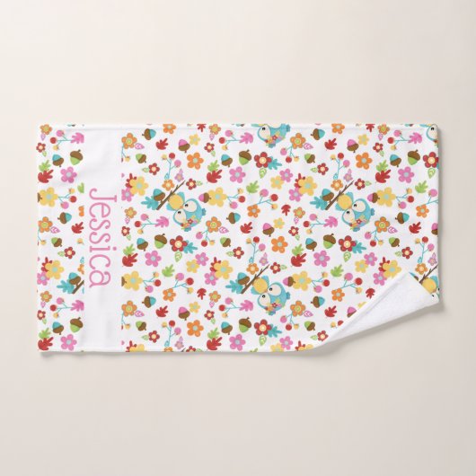 Schattige Bos Uil Floral Baby Meisje Gepersonalise Bad Handdoek (Handdoek)