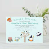 Schattige Bos Uil Kids Verjaardagsfeest Kaart (Staand voorkant)