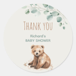 Schattige bos verlaat beer baby shower behuizing ronde sticker