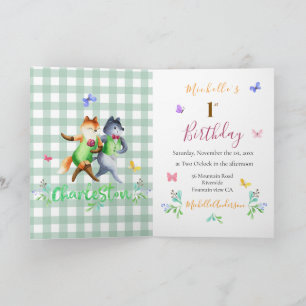 Schattige Bos Vossen Green Gingham 1e verjaardag