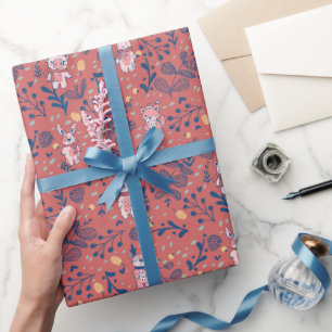 Schattige bosbewoners op rode koraal – Kerstmis Cadeaupapier