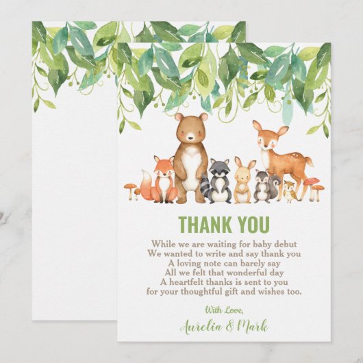 Schattige bosdieren Baby shower Boy Neutral Bedankkaart (Voorkant / Achterkant)