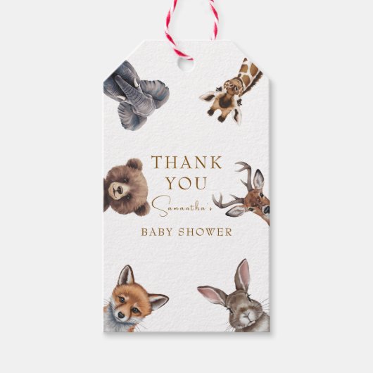 Schattige bosdieren baby shower gunsten cadeaulabel (Voorkant)