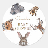 Schattige bosdieren baby shower gunsten ronde sticker (Voorkant)