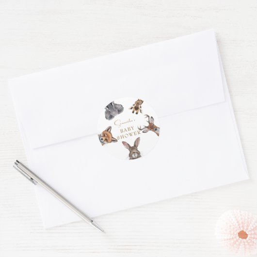 Schattige bosdieren baby shower gunsten ronde sticker (Envelop)