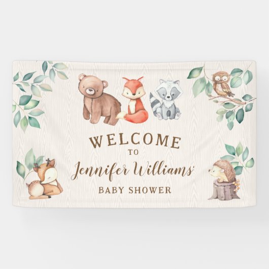 Schattige bosdieren baby shower welkom Banner (Horizontaal)