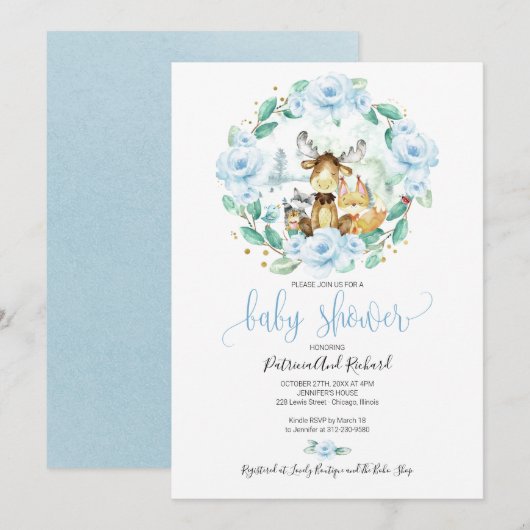Schattige bosdieren bloemengroen Baby shower Kaart (Voorkant / Achterkant)