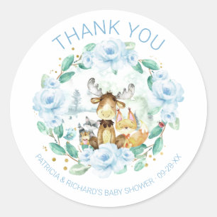 Schattige bosdieren bloemengroen Baby shower Ronde Sticker