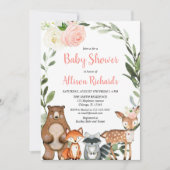 Schattige bosdieren bloemenmeisje baby shower kaart (Voorkant)