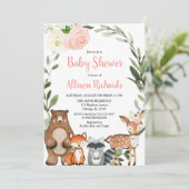 Schattige bosdieren bloemenmeisje baby shower kaart (Staand voorkant)