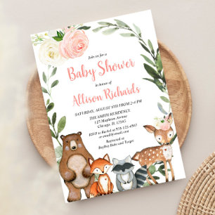 Schattige bosdieren bloemenmeisje baby shower kaart