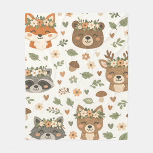 Schattige bosdieren bloempatroon fleece deken