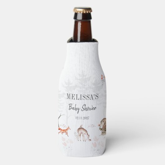 Schattige bosdieren bos babyshower flesjeskoeler (Fles Voorkant)