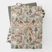 Schattige bosdieren bosbomen Baby shower Inpakpapier Vel (In situ)