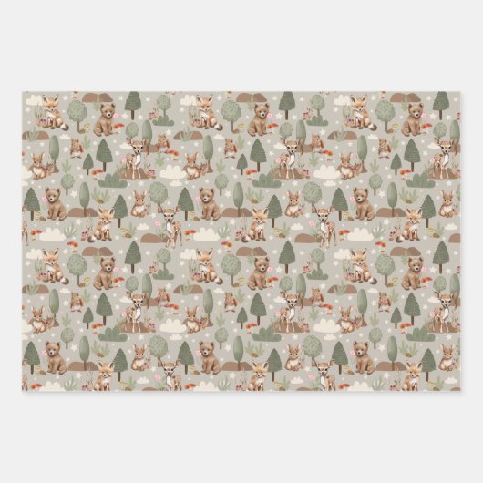 Schattige bosdieren bosbomen Baby shower Inpakpapier Vel (Voorkant)