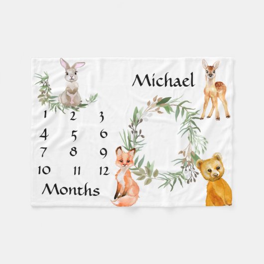 Schattige bosdieren Fox Milestone Keepsake Fleece Deken (Voorkant (Horizontaal))