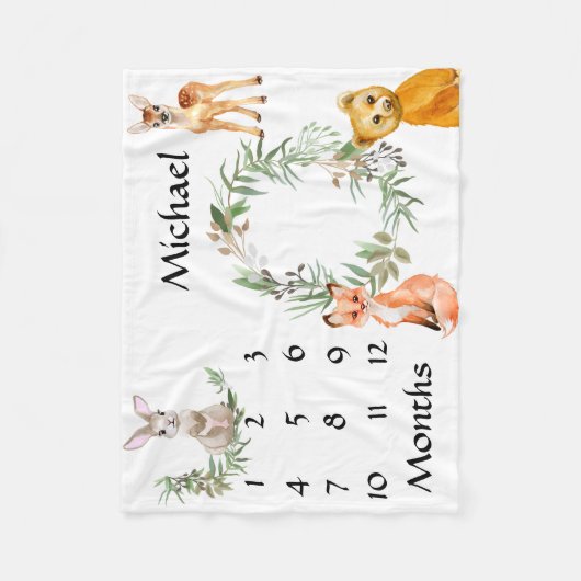 Schattige bosdieren Fox Milestone Keepsake Fleece Deken (Voorkant)