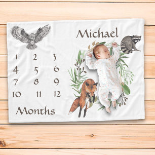 Schattige bosdieren Fox Milestone Keepsake Fleece Deken