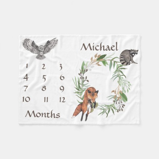 Schattige bosdieren Fox Milestone Keepsake Fleece Deken (Voorkant (Horizontaal))