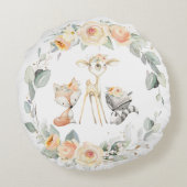 Schattige bosdieren geel bloemengroen rond kussen (Achterkant)