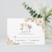 Schattige bosdieren geel bloemengroen RSVP kaartje (Staand voorkant)