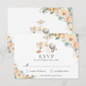 Schattige bosdieren geel bloemengroen RSVP kaartje (Voorkant / Achterkant)