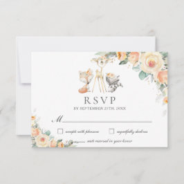 Schattige bosdieren geel bloemengroen RSVP kaartje