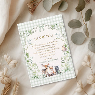 Schattige bosdieren geslacht neutrale babyshower bedankkaart
