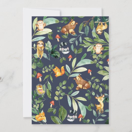 Schattige bosdieren groen 1e verjaardagsfeestje bedankkaart (Achterkant)