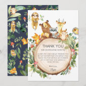 Schattige bosdieren groen 1e verjaardagsfeestje bedankkaart (Voorkant / Achterkant)