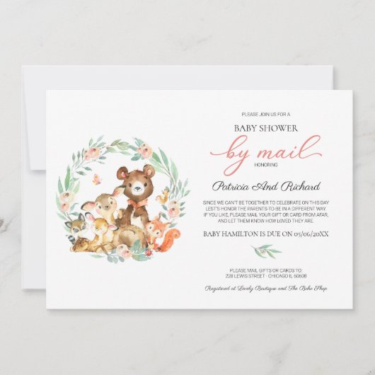 Schattige bosdieren groen Baby shower per post Kaart (Voorkant)