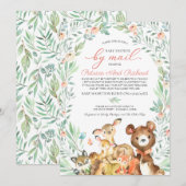 Schattige bosdieren groen Baby shower per post Kaart (Voorkant / Achterkant)