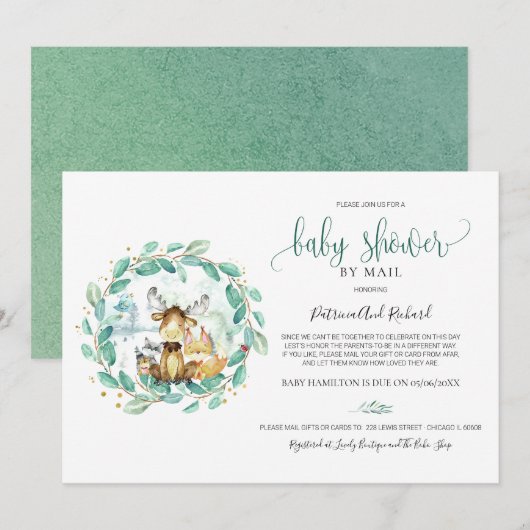Schattige bosdieren groen Baby shower per post Kaart (Voorkant / Achterkant)