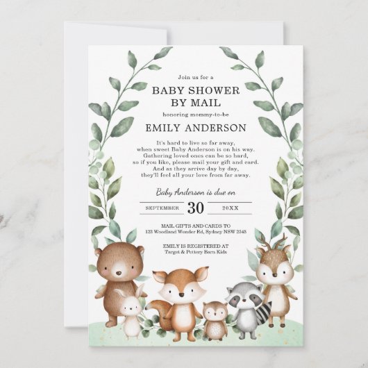 Schattige bosdieren groen Baby shower per post Kaart (Voorkant)