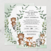 Schattige bosdieren groen Baby shower per post Kaart (Voorkant / Achterkant)
