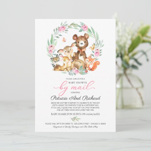 Schattige bosdieren groen Baby shower per post Kaart (Staand voorkant)