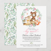 Schattige bosdieren groen Baby shower per post Kaart (Voorkant / Achterkant)