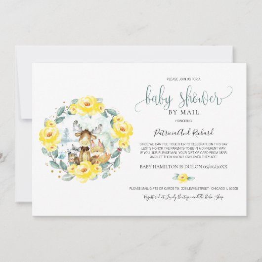 Schattige bosdieren groen Baby shower per post Kaart (Voorkant)