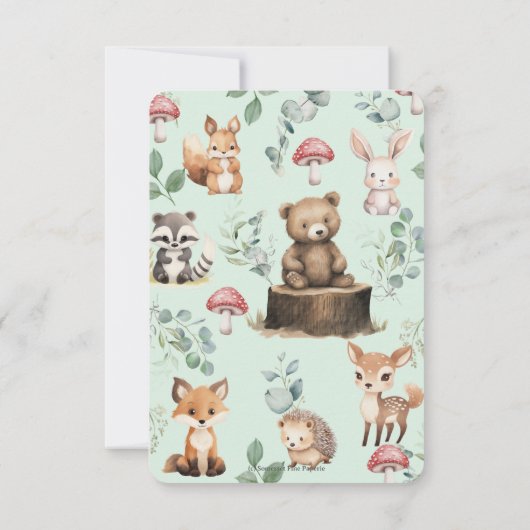 Schattige bosdieren groen Baby shower Save The Date (Achterkant)