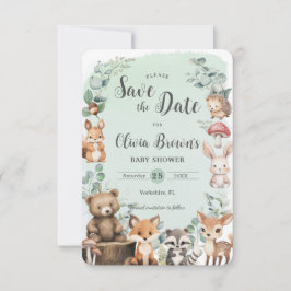 Schattige bosdieren groen Baby shower Save The Date