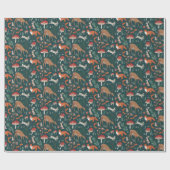 Schattige bosdieren groen kerstbos cadeaupapier (Vlak)