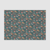 Schattige bosdieren groen kerstbos tissuepapier (Voorkant)