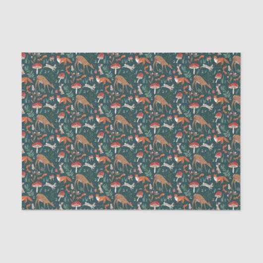 Schattige bosdieren groen kerstbos tissuepapier (Voorkant)