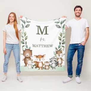 Schattige bosdieren groen monogram Baby Fleece Deken