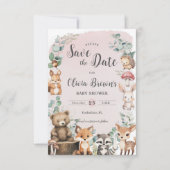 Schattige bosdieren groen roze Baby shower Save The Date (Voorkant)