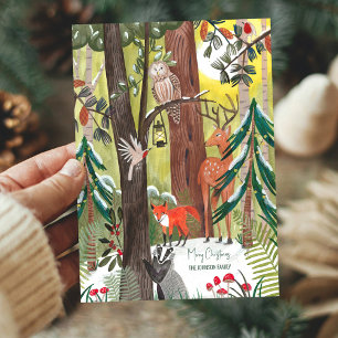 Schattige bosdieren groene bos Kerstmis Feestdagen Kaart