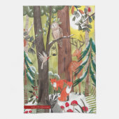 Schattige bosdieren groene bos Kerstmis Theedoek (Verticaal)